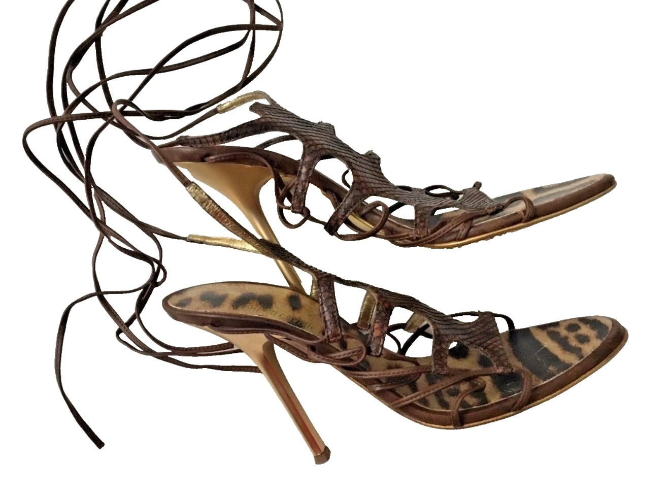 Roberto Cavalli Strappy Snakeskin heels